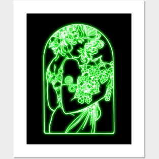 Alphonse Mucha green Neon Posters and Art